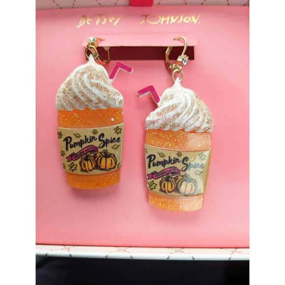 Betsey Johnson Pumpkin Spice Latte Drop Statement Earrings - Picture 1 of 3